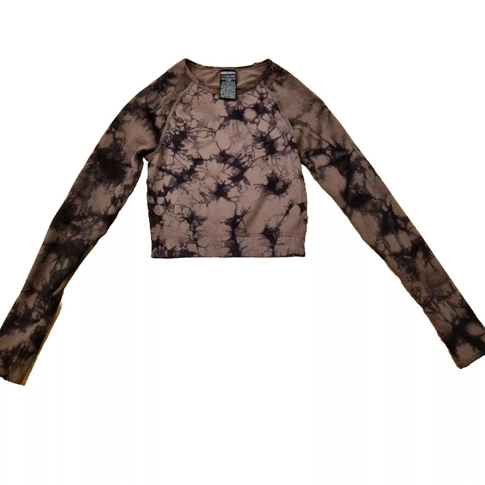 Pink Active Women's Size XSmall Tie-Dye Long Sleeve Crop Top Ribbed Stretchy